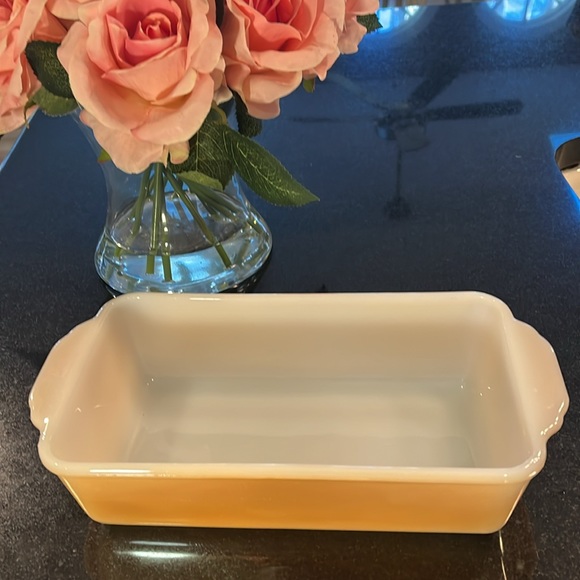 Fire King Peach Opalescent Luster Ware Platonite Loaf Pan - Picture 2 of 9